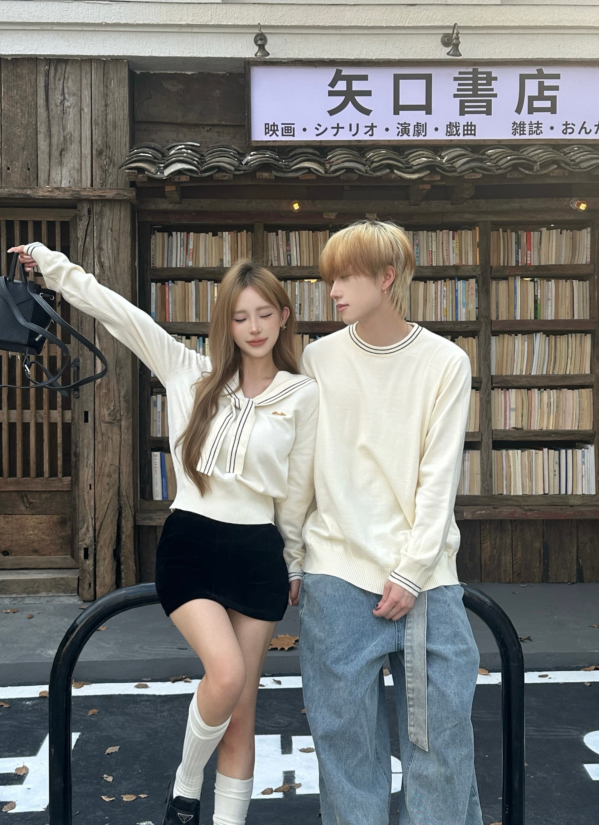 실사 커플룩 가을 겨울 의류 두꺼운 해군 칼라 스웨터 풀오버 여성 니트 스웨터 남자 있음 선적 상세 이미지 5
