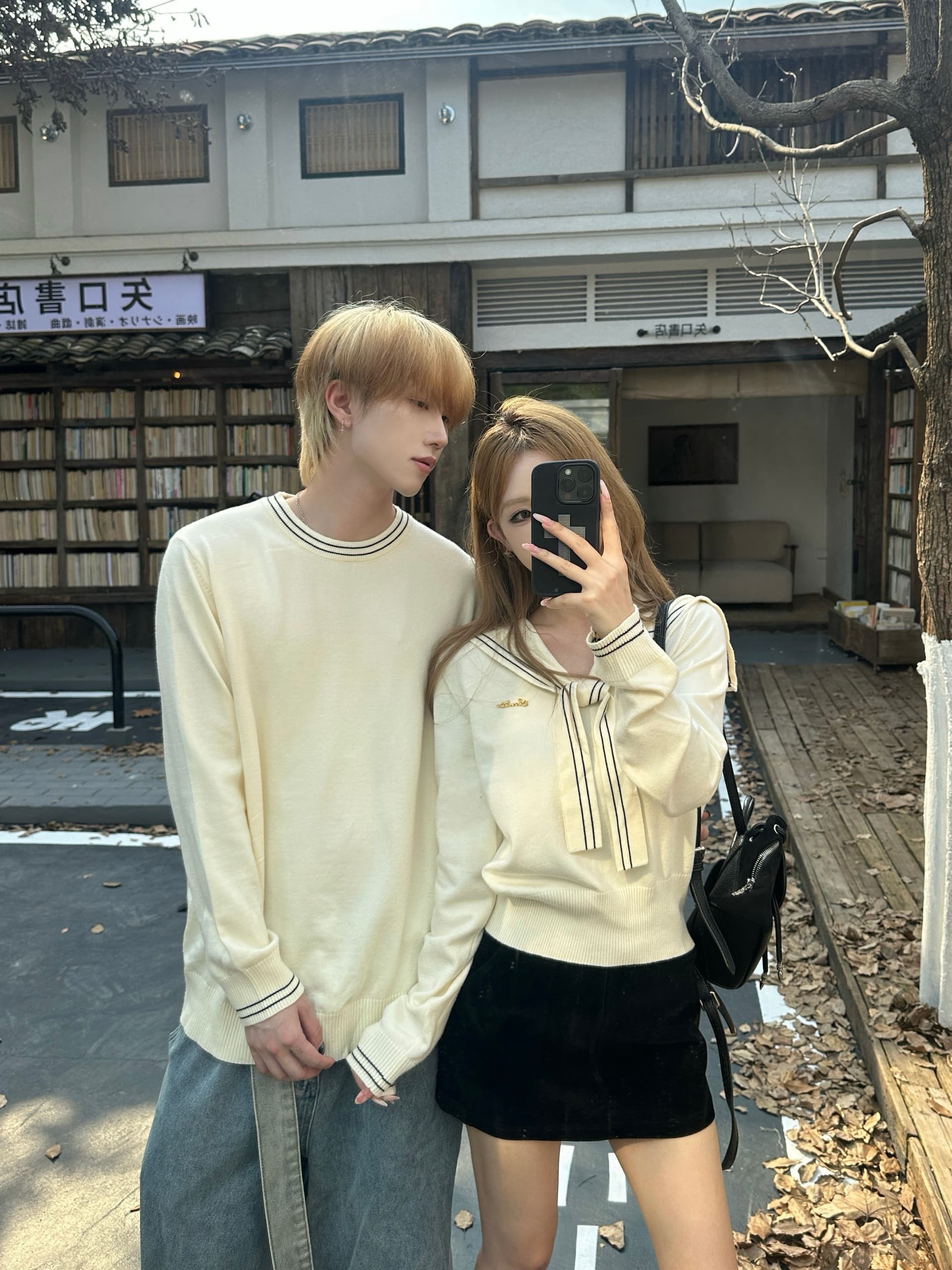 실사 커플룩 가을 겨울 의류 두꺼운 해군 칼라 스웨터 풀오버 여성 니트 스웨터 남자 있음 선적 상세 이미지 6
