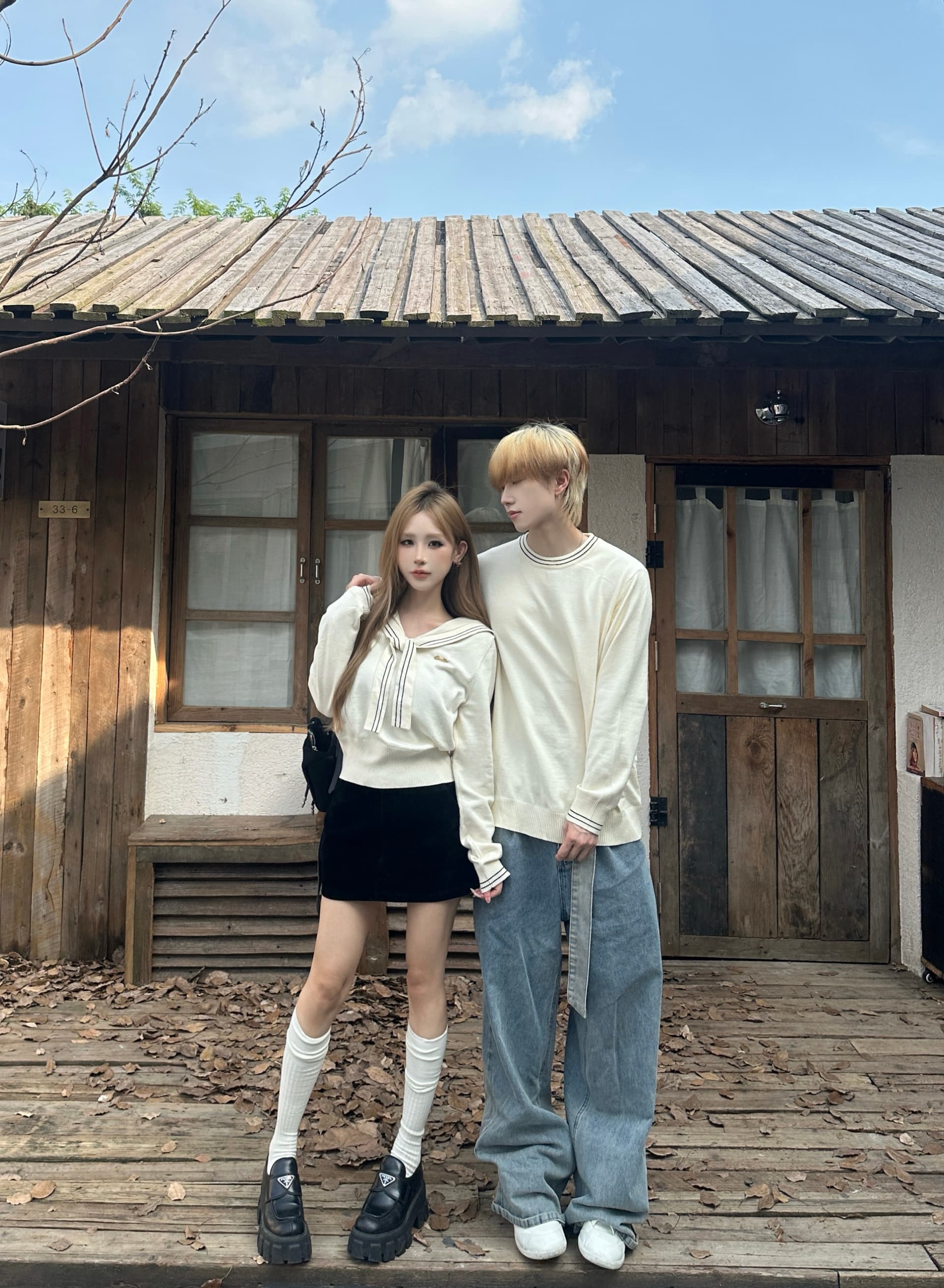 실사 커플룩 가을 겨울 의류 두꺼운 해군 칼라 스웨터 풀오버 여성 니트 스웨터 남자 있음 선적 상세 이미지 7