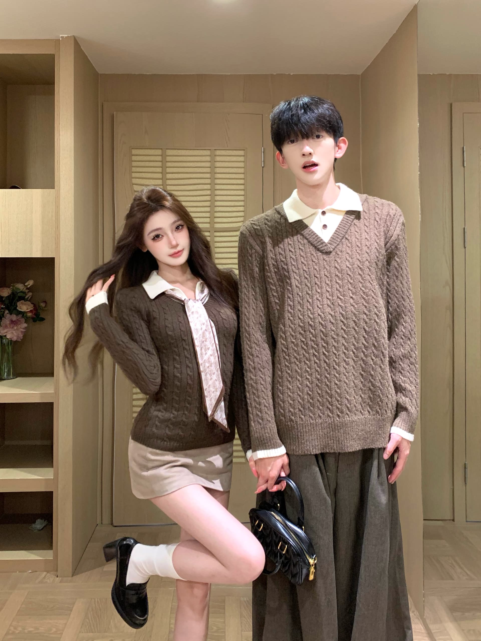 실사 커플룩 가을 겨울 의류 두꺼운 스웨터 풀오버 여성 니트 스웨터 남자 있음 선적 상세 이미지 2