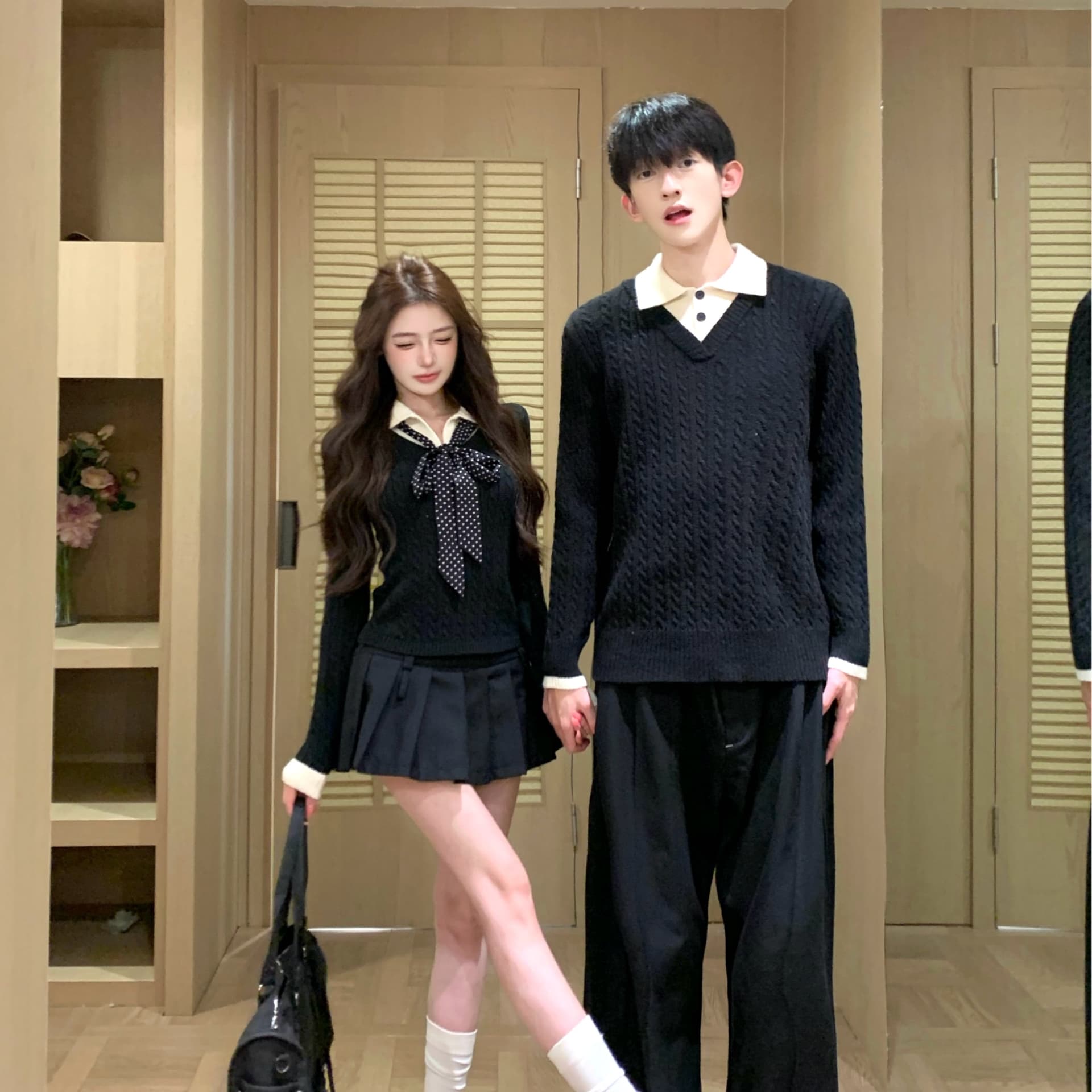 실사 커플룩 가을 겨울 의류 두꺼운 스웨터 풀오버 여성 니트 스웨터 남자 있음 선적 이미지 5