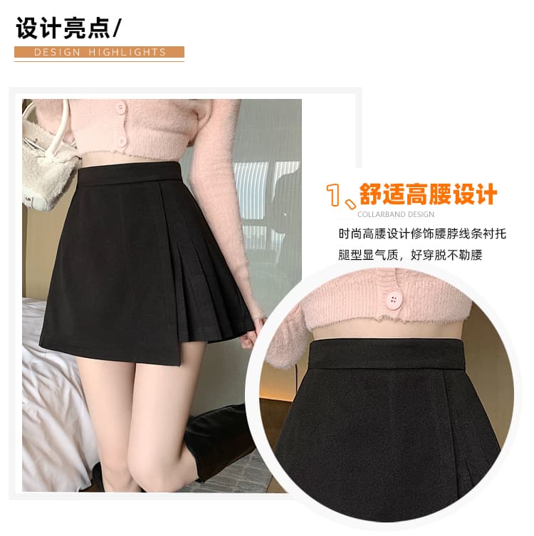 실사 짧은 머리 바지 플리츠 반신 스커트 여성 가을 겨울철 새로운 불규칙 슬림해 보이는 패션 A라인 스커트 부츠 팬츠 상세 이미지 11