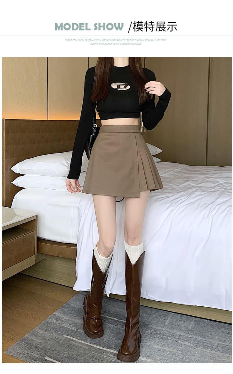 실사 짧은 머리 바지 플리츠 반신 스커트 여성 가을 겨울철 새로운 불규칙 슬림해 보이는 패션 A라인 스커트 부츠 팬츠 상세 이미지 18