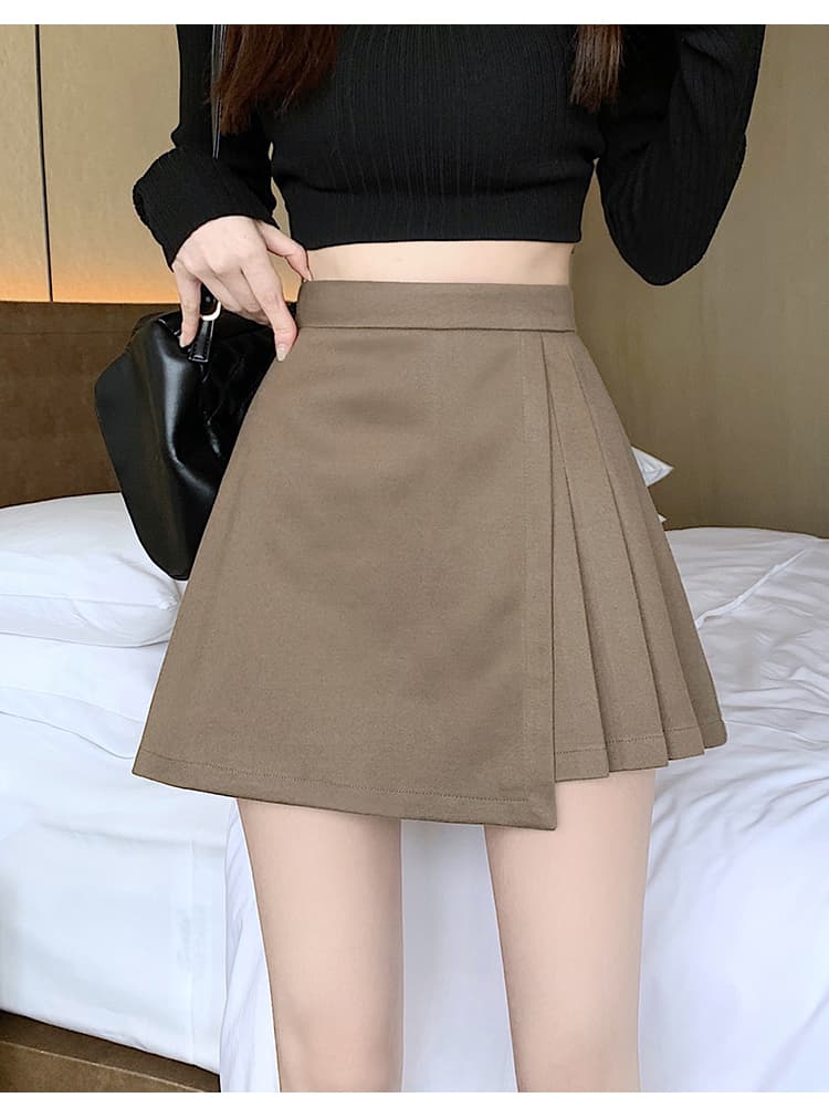 실사 짧은 머리 바지 플리츠 반신 스커트 여성 가을 겨울철 새로운 불규칙 슬림해 보이는 패션 A라인 스커트 부츠 팬츠 상세 이미지 21