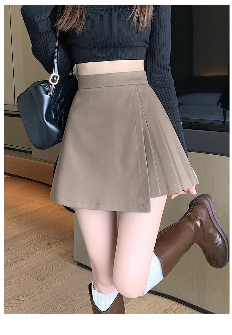 실사 짧은 머리 바지 플리츠 반신 스커트 여성 가을 겨울철 새로운 불규칙 슬림해 보이는 패션 A라인 스커트 부츠 팬츠 상세 이미지 22