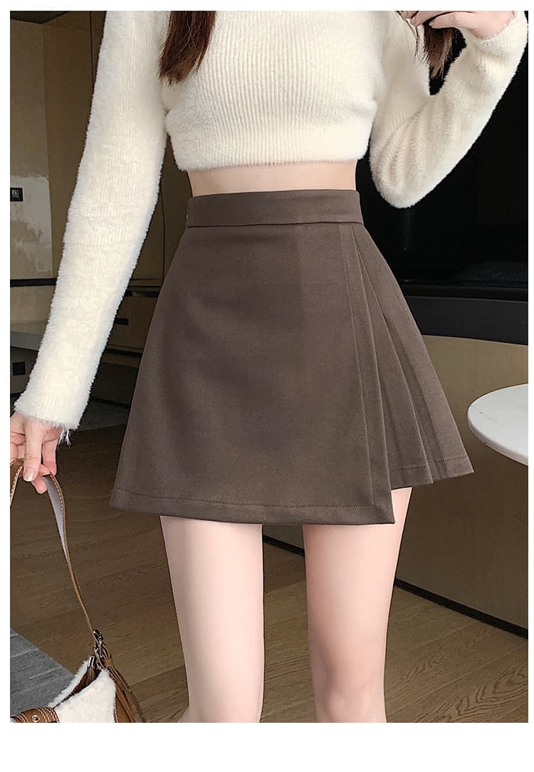 실사 짧은 머리 바지 플리츠 반신 스커트 여성 가을 겨울철 새로운 불규칙 슬림해 보이는 패션 A라인 스커트 부츠 팬츠 상세 이미지 24