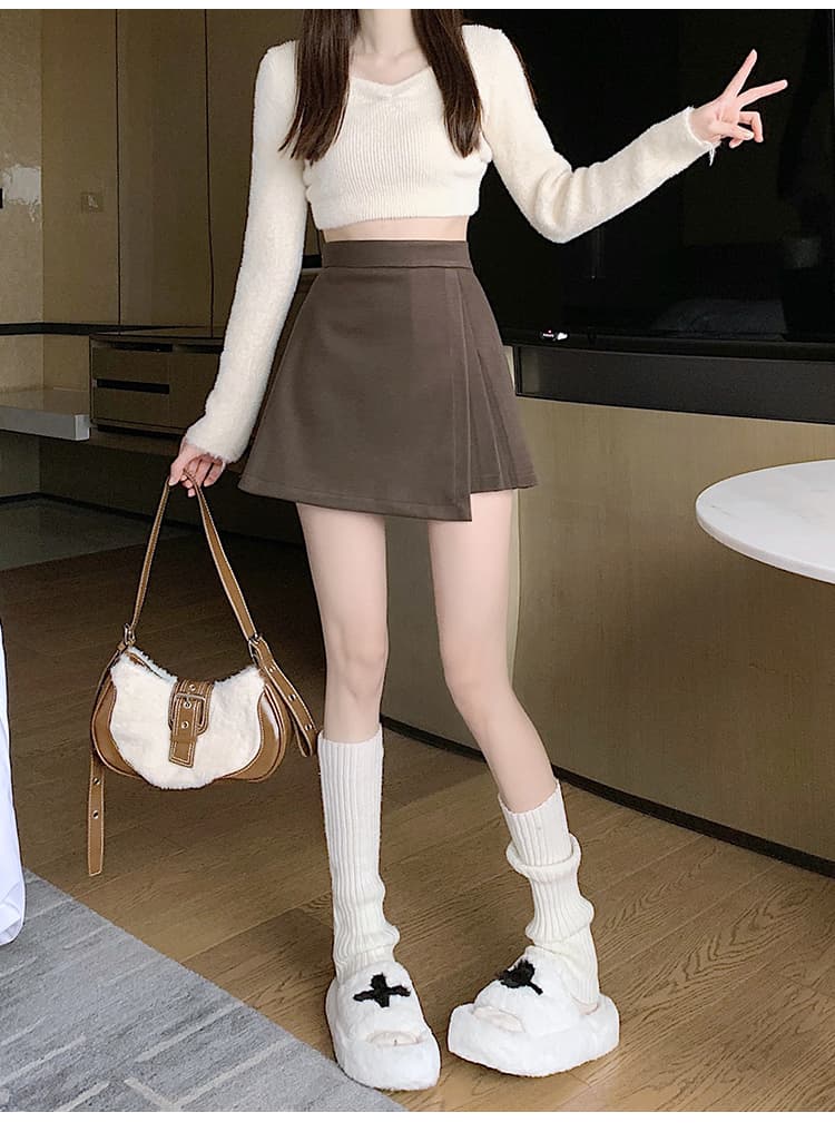 실사 짧은 머리 바지 플리츠 반신 스커트 여성 가을 겨울철 새로운 불규칙 슬림해 보이는 패션 A라인 스커트 부츠 팬츠 상세 이미지 25