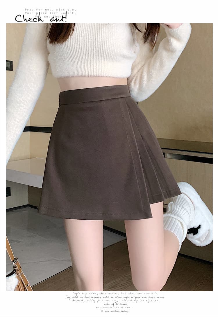 실사 짧은 머리 바지 플리츠 반신 스커트 여성 가을 겨울철 새로운 불규칙 슬림해 보이는 패션 A라인 스커트 부츠 팬츠 상세 이미지 26