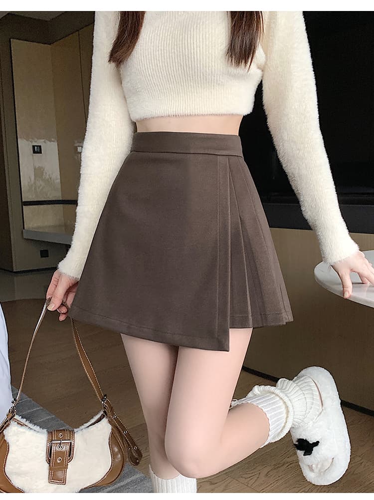 실사 짧은 머리 바지 플리츠 반신 스커트 여성 가을 겨울철 새로운 불규칙 슬림해 보이는 패션 A라인 스커트 부츠 팬츠 상세 이미지 27