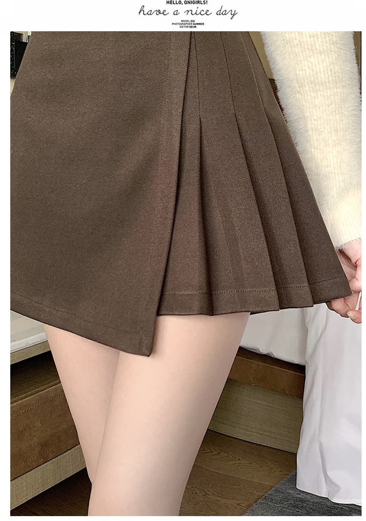 실사 짧은 머리 바지 플리츠 반신 스커트 여성 가을 겨울철 새로운 불규칙 슬림해 보이는 패션 A라인 스커트 부츠 팬츠 상세 이미지 29