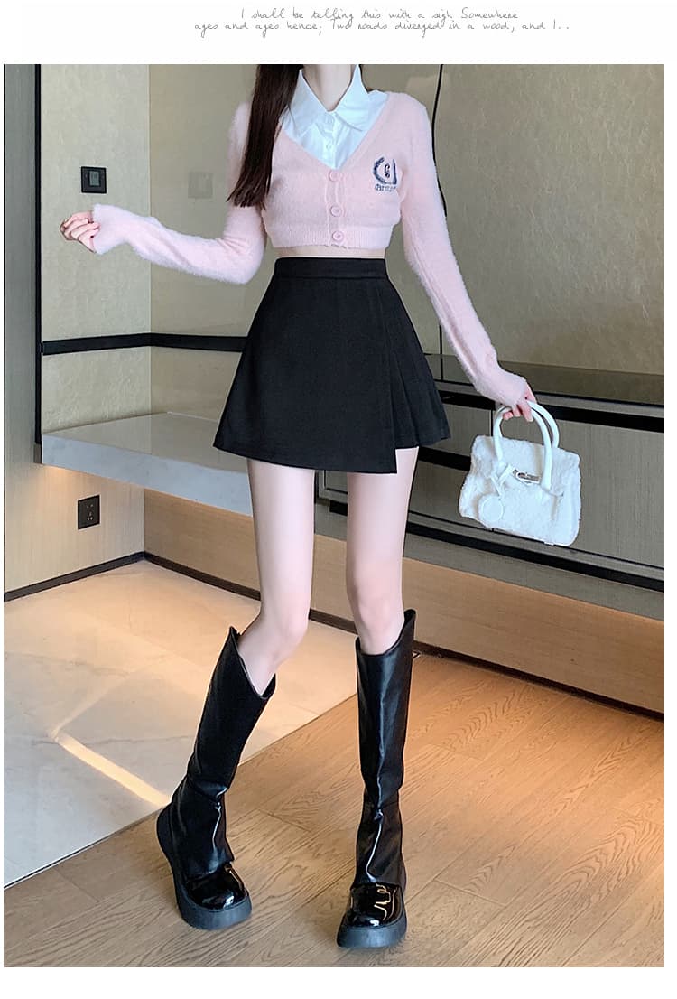 실사 짧은 머리 바지 플리츠 반신 스커트 여성 가을 겨울철 새로운 불규칙 슬림해 보이는 패션 A라인 스커트 부츠 팬츠 상세 이미지 30