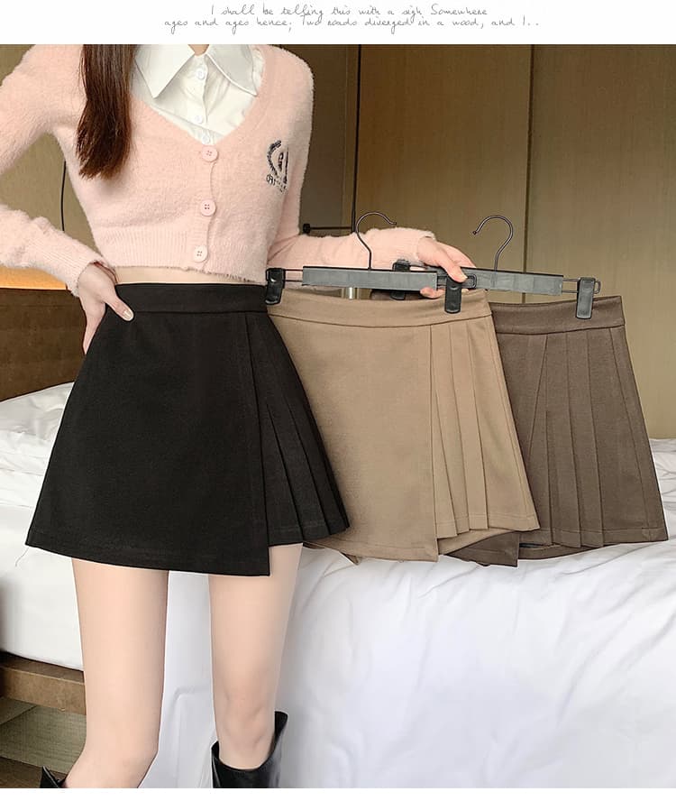 실사 짧은 머리 바지 플리츠 반신 스커트 여성 가을 겨울철 새로운 불규칙 슬림해 보이는 패션 A라인 스커트 부츠 팬츠 상세 이미지 32