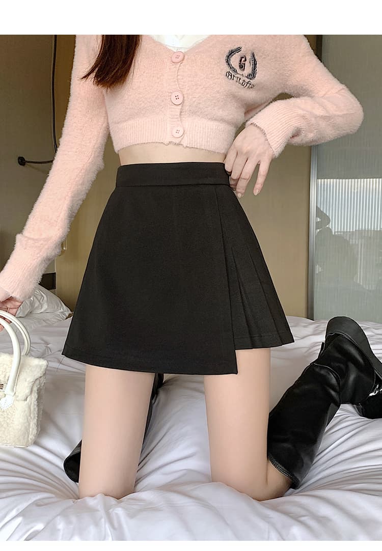 실사 짧은 머리 바지 플리츠 반신 스커트 여성 가을 겨울철 새로운 불규칙 슬림해 보이는 패션 A라인 스커트 부츠 팬츠 상세 이미지 33