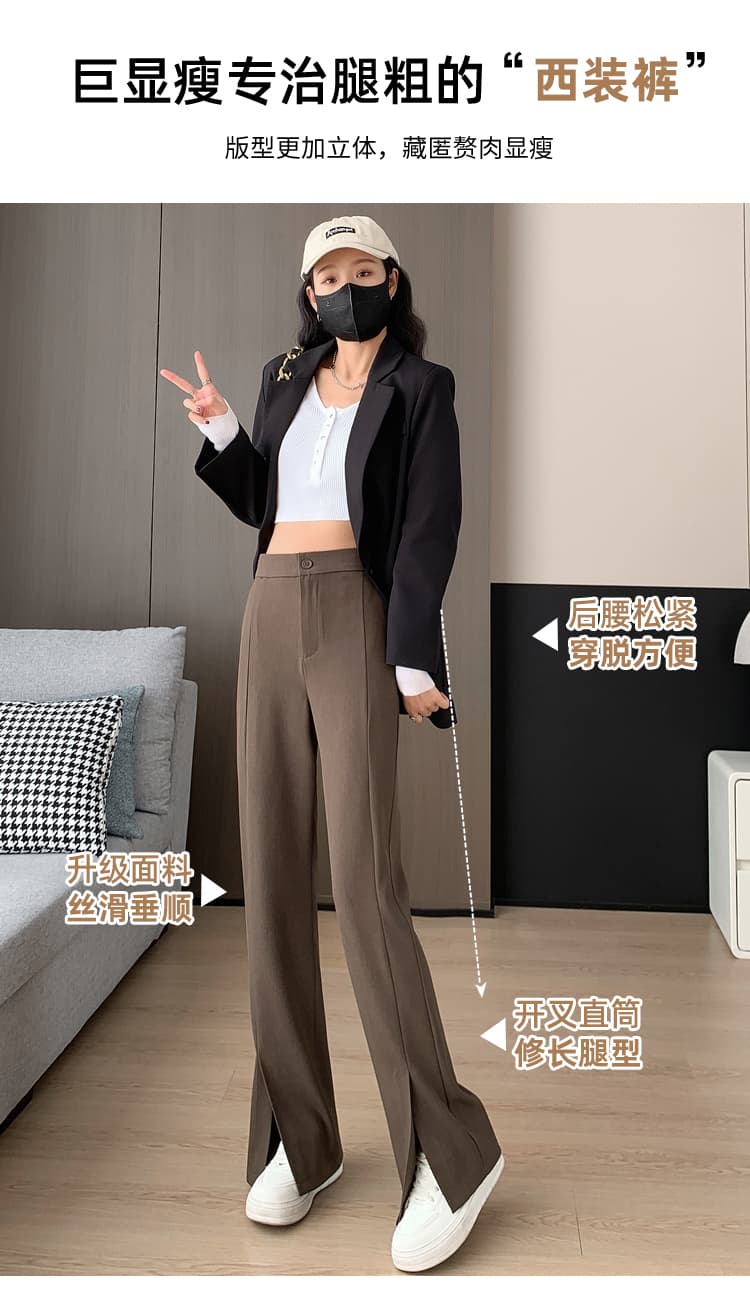 실사 트임 정장 바지 여성 가을 2026 가을 검정색 하이웨이스트 스트레이트 슬림해 보이는 도루 센스 좁은 에디션 롱 바지 상세 이미지 7
