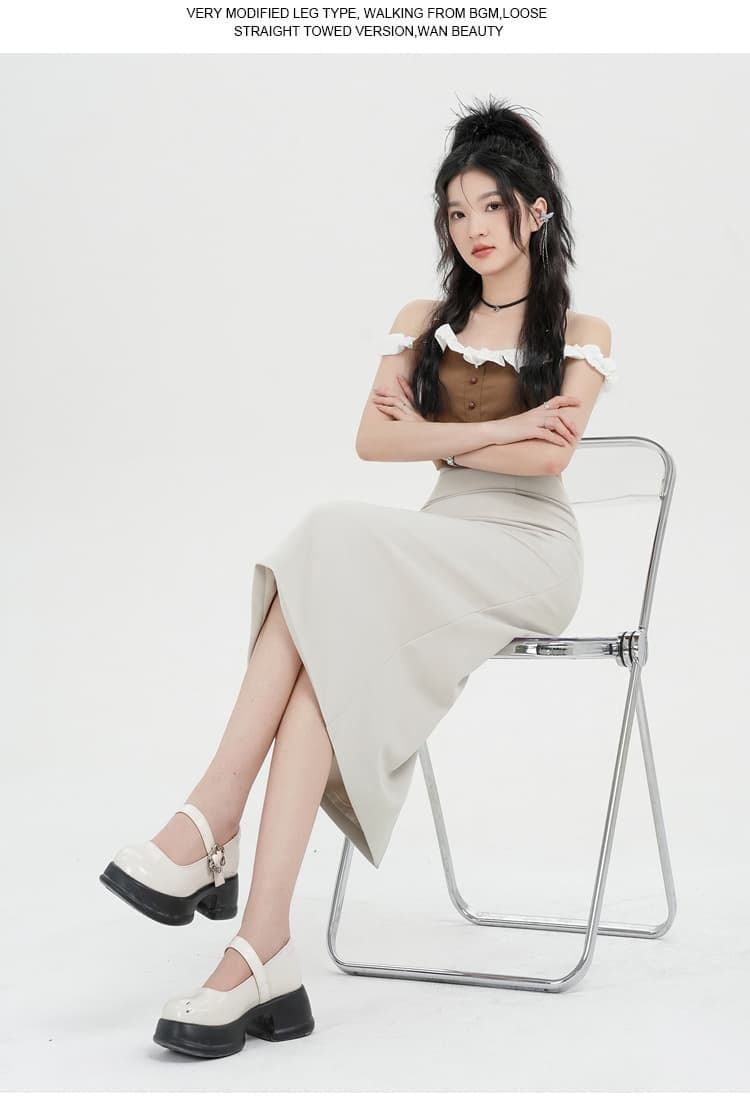 실사 가을 전체 인사이드 이후 트임 정장 반신 스커트 A라인 스커트 교 자본금 면접 경력 출퇴근 중간 길이 스커트 아이들 상세 이미지 34