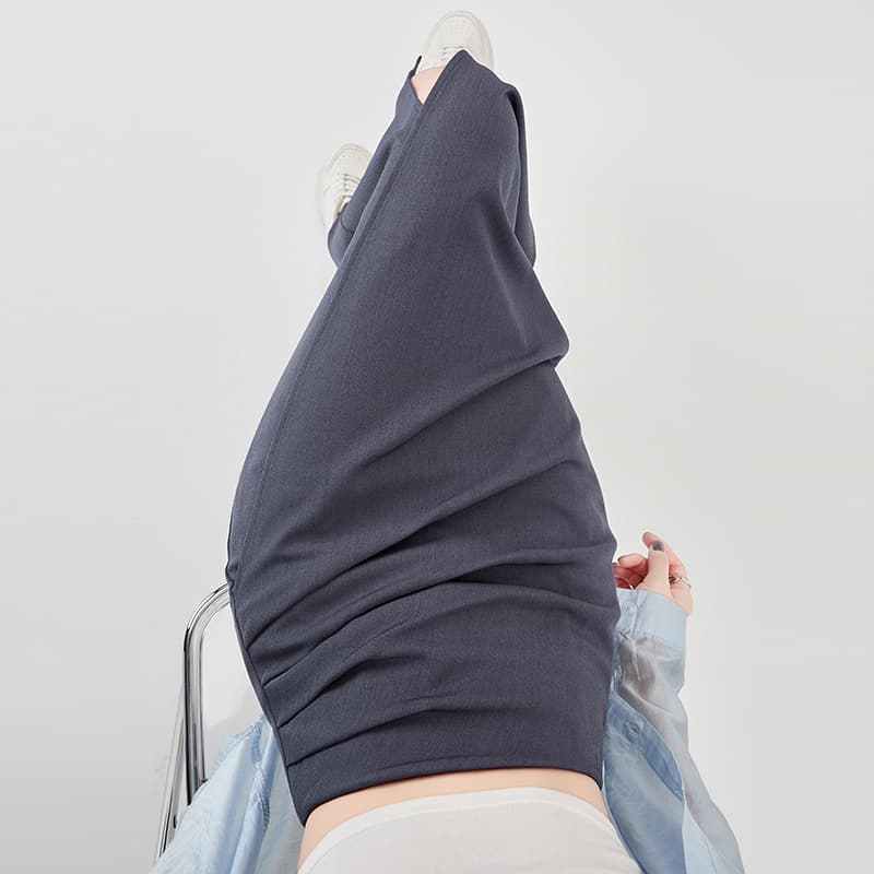 실사 불규칙 정장 원단 반신 스커트 여성 가을 A라인 스커트 주름 타이트 스커트 치마 중간 길이 스트레이트 치마 이미지 5