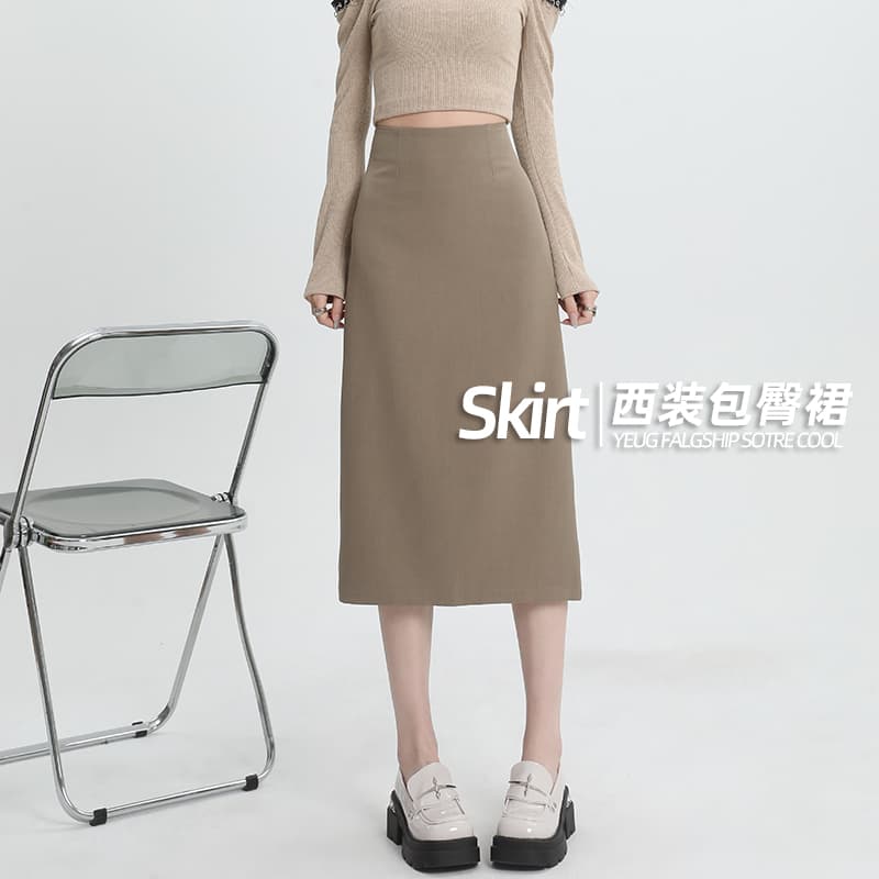 실사 반신 스커트 여성 가을 2026 새로운 슬림해 보이는 하이웨이스트 중간 길이 타이트 스커트 경력 정장 한 걸음 A라인 스커트 이미지 5