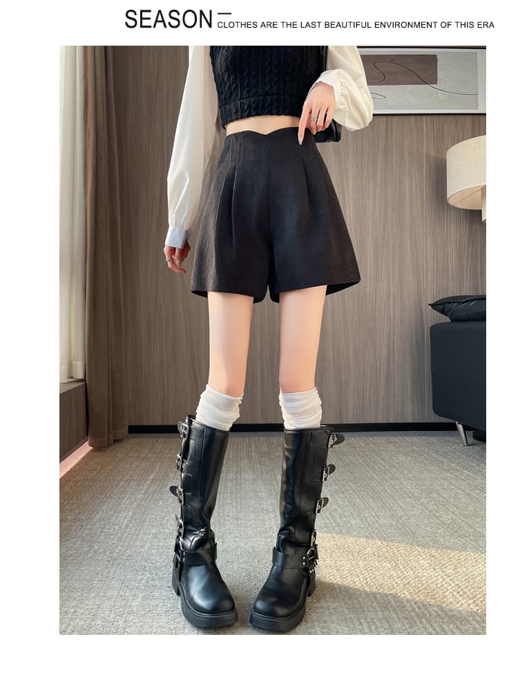 실사 레트로 코듀로이 넓은 다리 4 점 반바지 여성 가을 겨울 새로운 다용도 품격 외출용 더블 접기 부츠 팬츠 아이들 상세 이미지 30