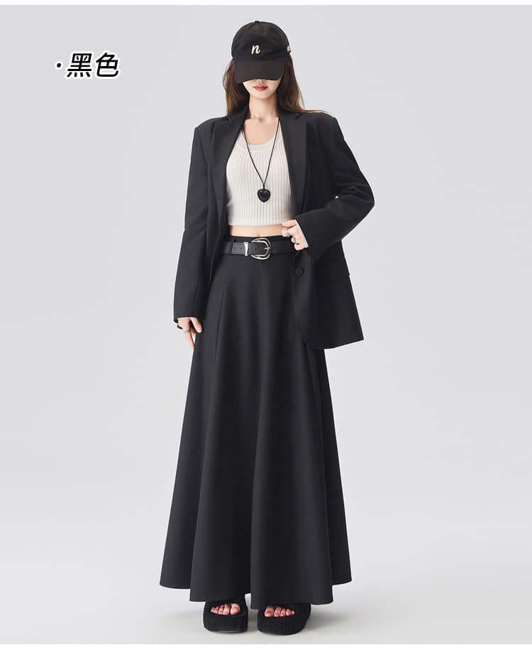 실사 그는 벤 바람 검정색 정장 반신 스커트 여성 가을 하이웨이스트 도루 센스 큰 진자 a 단어 길이 치마 품격 우산 치마 상세 이미지 31