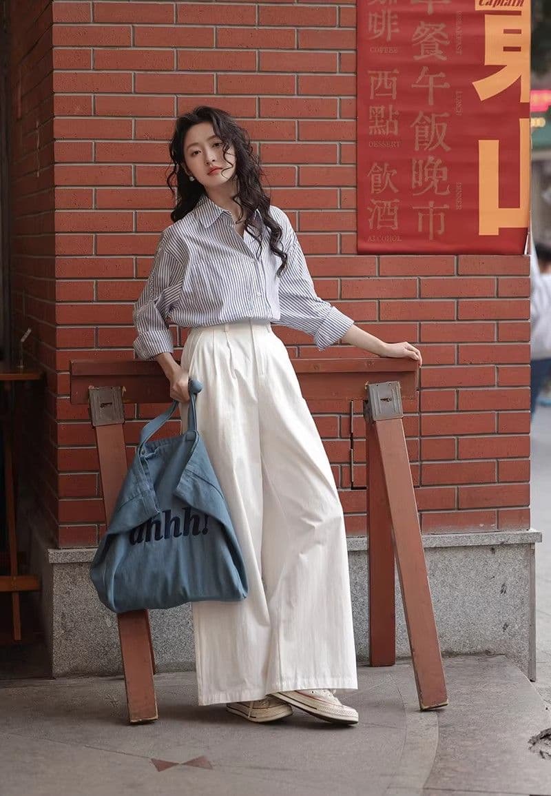 화이트 바지 아이들 봄 2026 새로운 하이웨이스트 슬림해 보이는 캐주얼 바지 스트레이트 와이드 레그 팬츠 도루 가을 센스 긴 바지 상세 이미지 10