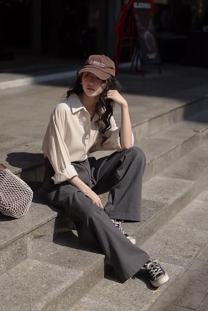화이트 바지 아이들 봄 2026 새로운 하이웨이스트 슬림해 보이는 캐주얼 바지 스트레이트 와이드 레그 팬츠 도루 가을 센스 긴 바지 상세 이미지 19