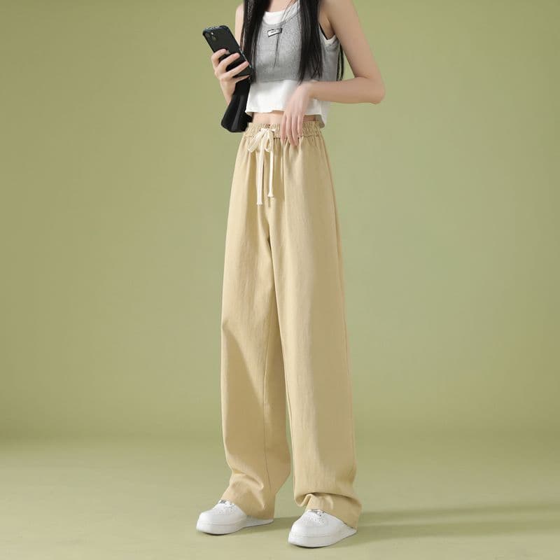oversize 바지 일본식 느긋한 가을 센스 군용 녹색 워크웨어 팬츠 여성 가을 하이웨이스트 넓은 다리 캐주얼 바닥 청소 긴 바지 이미지 3