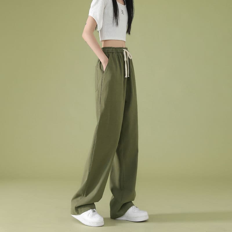 oversize 바지 일본식 느긋한 가을 센스 군용 녹색 워크웨어 팬츠 여성 가을 하이웨이스트 넓은 다리 캐주얼 바닥 청소 긴 바지 이미지 5