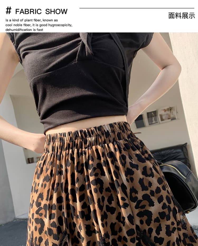 쉬폰 프랑스식 불규칙 프릴 레오파드 무늬 반신 스커트 여성 봄 가을 레트로 레이스 비대칭 큰 진자 A라인 스커트 상세 이미지 2
