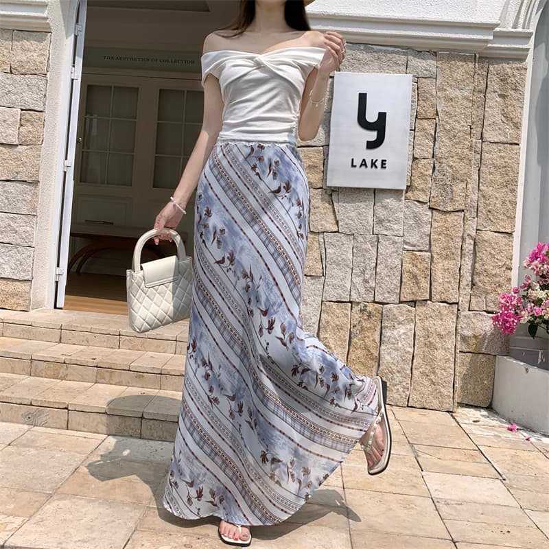 실사 2026 레트로 숨 봄 여름 우아한 Tulle 롱 스커트 밴딩 하이웨이스트 슬림해 보이는 휴가 바람 롱 스커트 인어 꼬리 스커트 상세 이미지 6