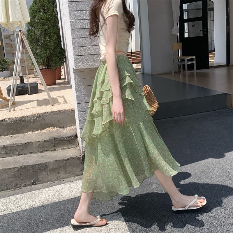 실사 2026 불규칙 프릴 꽃무늬 반신 스커트 한 부서 품격 부드러운 휴가 바람 연령 감소 패션 치마 상세 이미지 21