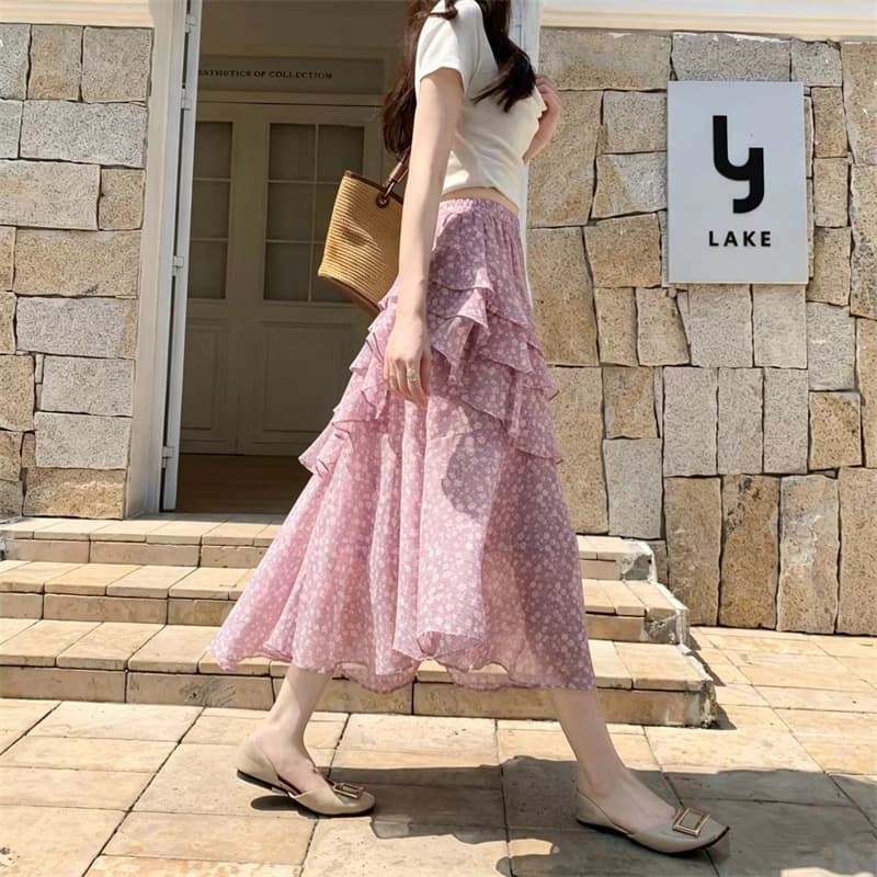 실사 2026 불규칙 프릴 꽃무늬 반신 스커트 한 부서 품격 부드러운 휴가 바람 연령 감소 패션 치마 상세 이미지 28