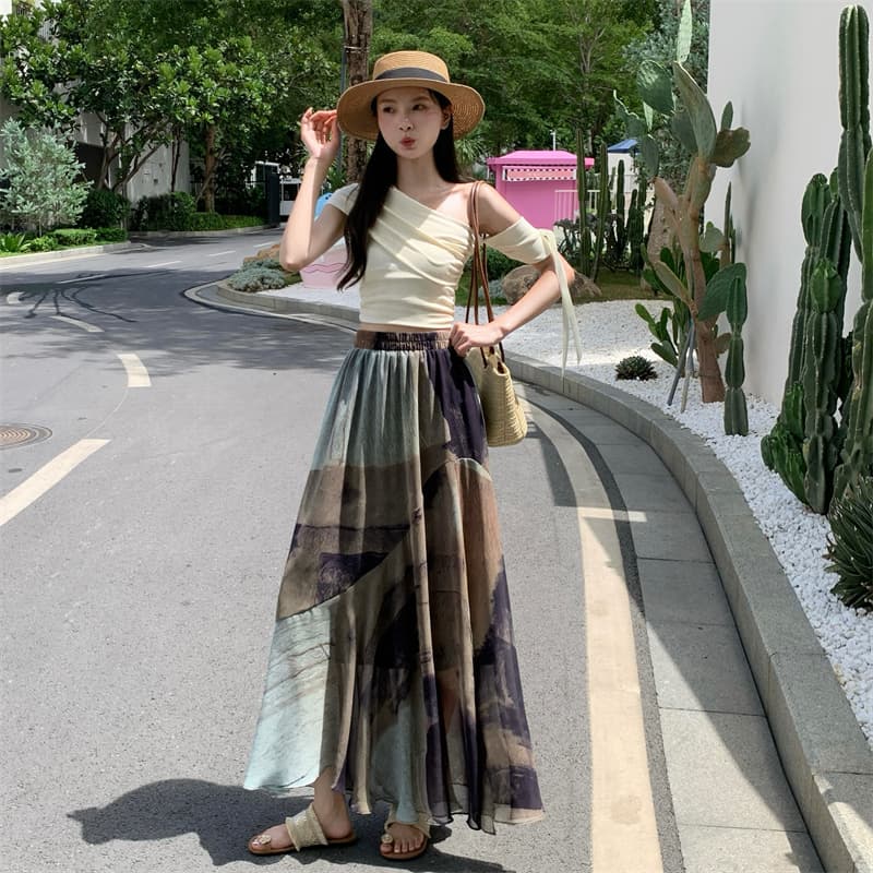 실사 2026 새로운 기하학 분위기 센스 레트로 프린트 예술 센스 유화 헤일로 염색 불규칙 반신 스커트 디자인 상세 이미지 20