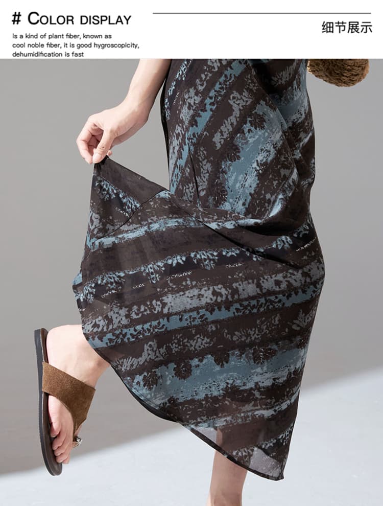 실사 2026 여름 새로운 홀치기 염색 프린트 쉬폰 반신 스커트 여성 패션 외국 가스 한 마디 중간 길이 타이트 스커트 상세 이미지 3