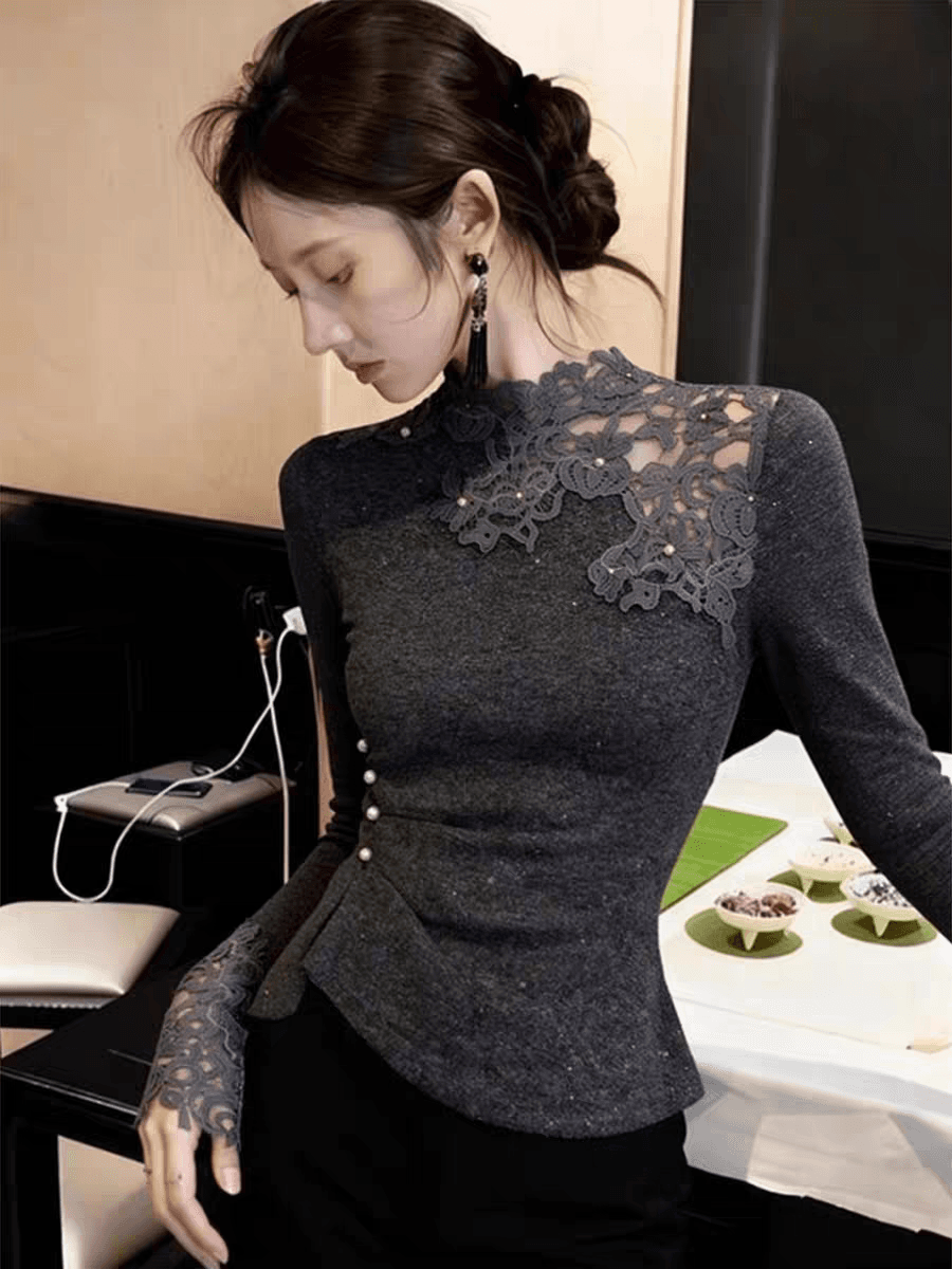 화이트 품격 몸매 가꾸기 트렌드 슈퍼 잘 생긴 패션 다용도 기본 셔츠 레이스 홀로우 아웃 디자인 센스 맨위 유럽 상품 여성 이미지 3