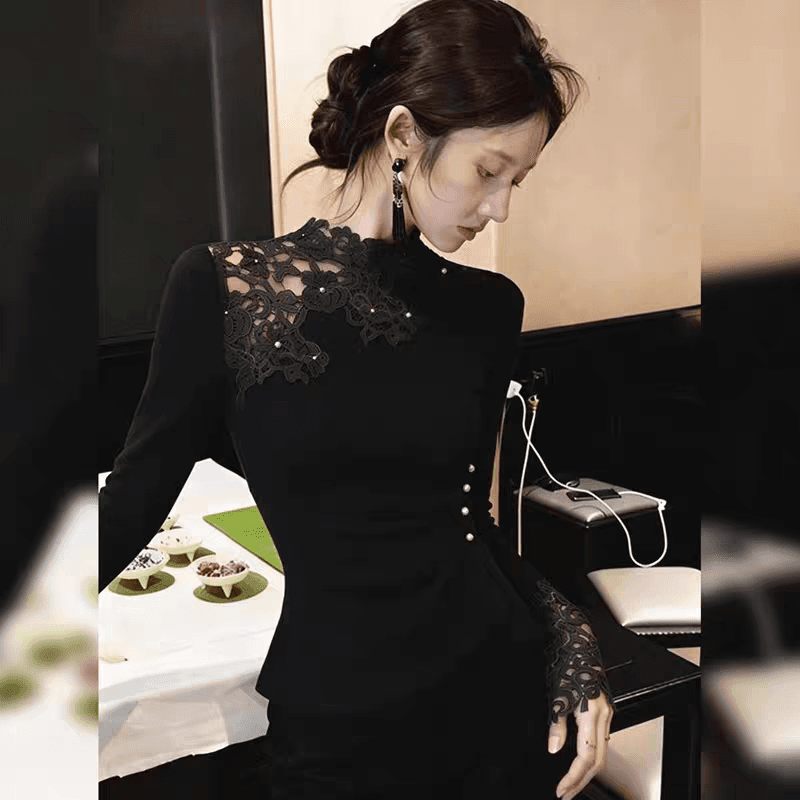 화이트 품격 몸매 가꾸기 트렌드 슈퍼 잘 생긴 패션 다용도 기본 셔츠 레이스 홀로우 아웃 디자인 센스 맨위 유럽 상품 여성 상세 이미지 8