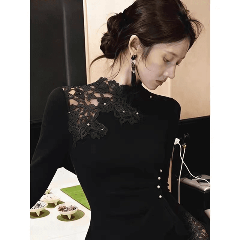 화이트 품격 몸매 가꾸기 트렌드 슈퍼 잘 생긴 패션 다용도 기본 셔츠 레이스 홀로우 아웃 디자인 센스 맨위 유럽 상품 여성 상세 이미지 9