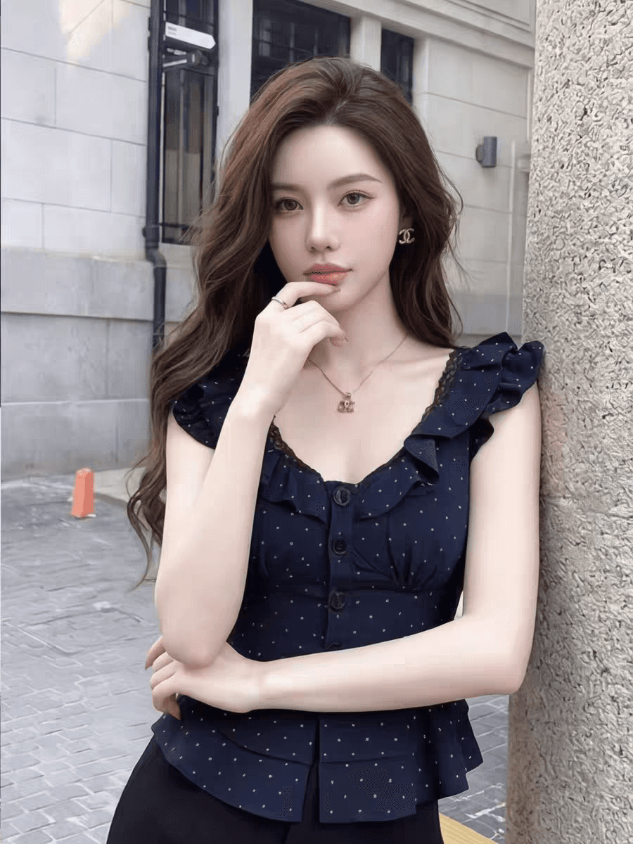프랑스식 순수한 욕망 레이스 조각 V넥 반팔 여성 셔츠 2026 여름 새로운 도트 무늬 프린트 고급 센스 셔츠 이미지 4