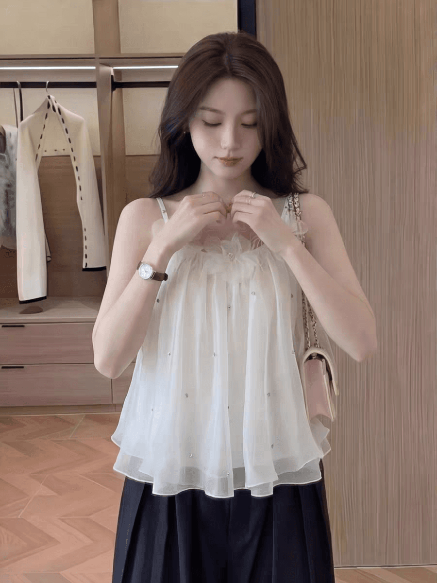 화이트 부드러운 오프숄더 슬립 시폰 셔츠 여성 여름 새로운 슈퍼 요정 아름다운 3 차원 꽃 빅 사이즈 셔츠 맨위 상세 이미지 4