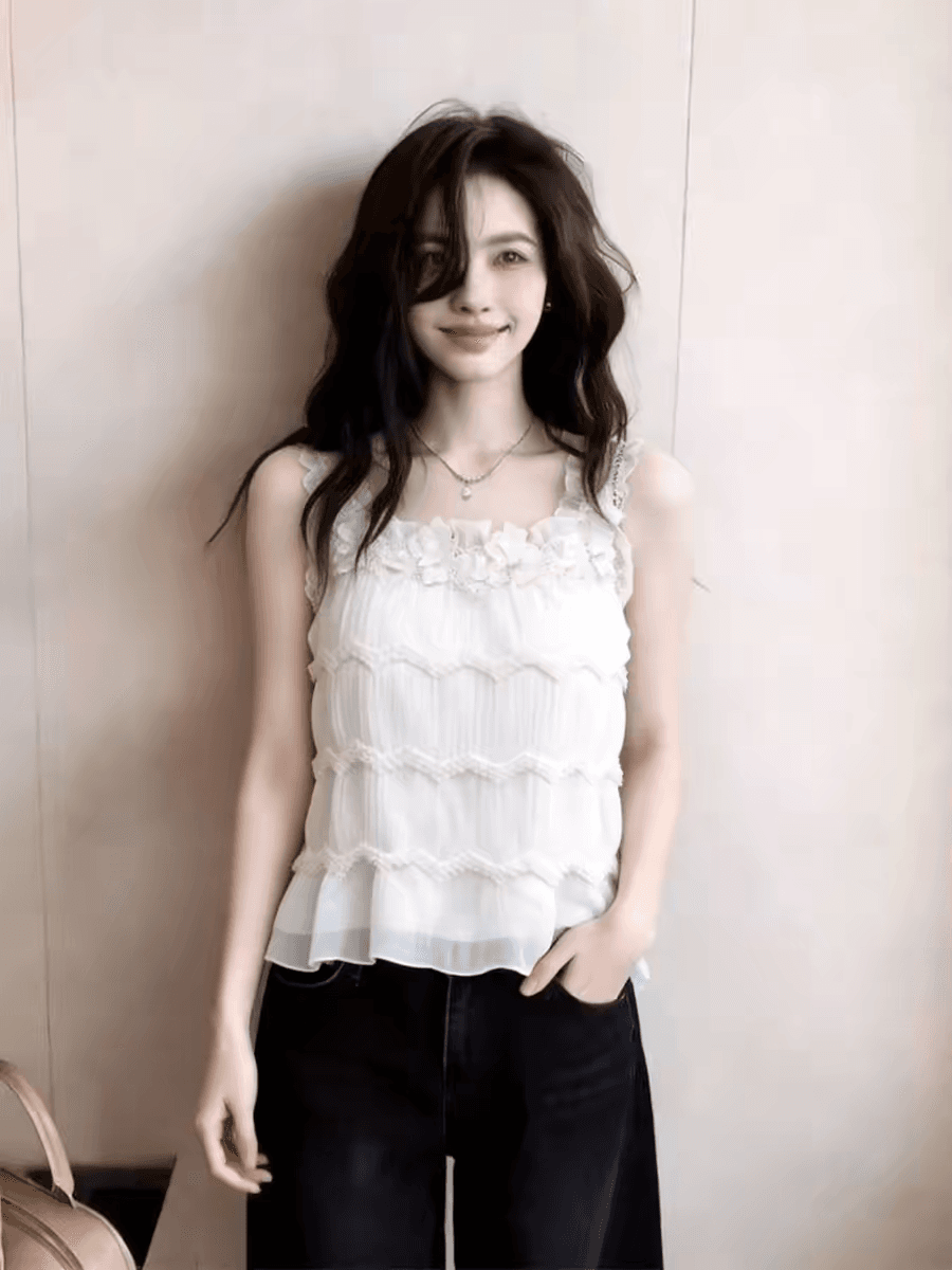 프랑스식 레이스 캐미솔 화이트 디자인 센스 슬림해 보이는 품격 맨위 편안함 패션 2026 봄 새로운 상세 이미지 5