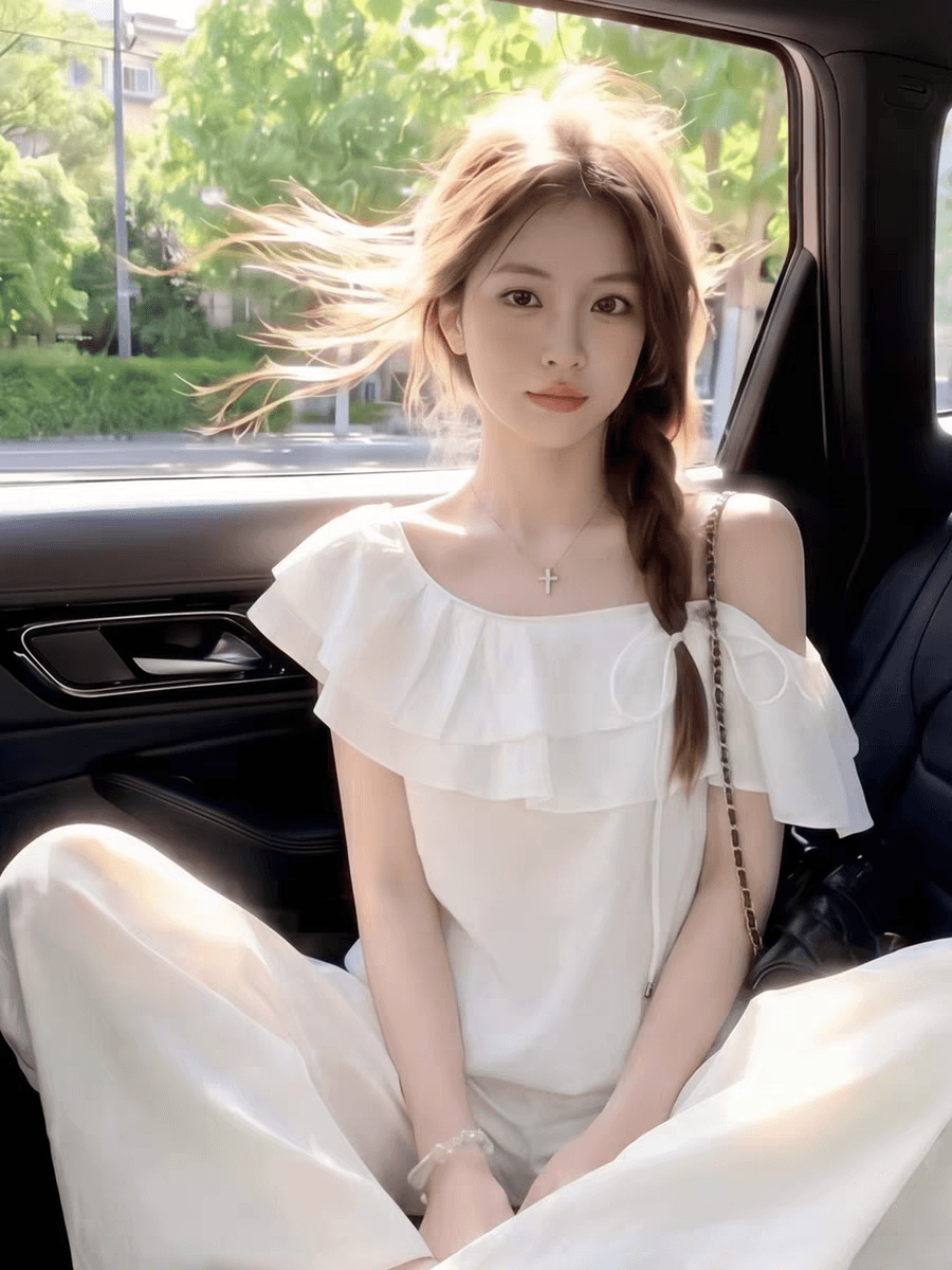 프랑스식 사소한 화이트 오프숄더 프릴 반팔 티셔츠 여성 여름 자이언트 잘 생긴 디자인 센스 아니요 명중 섹션 맨위 상세 이미지 1