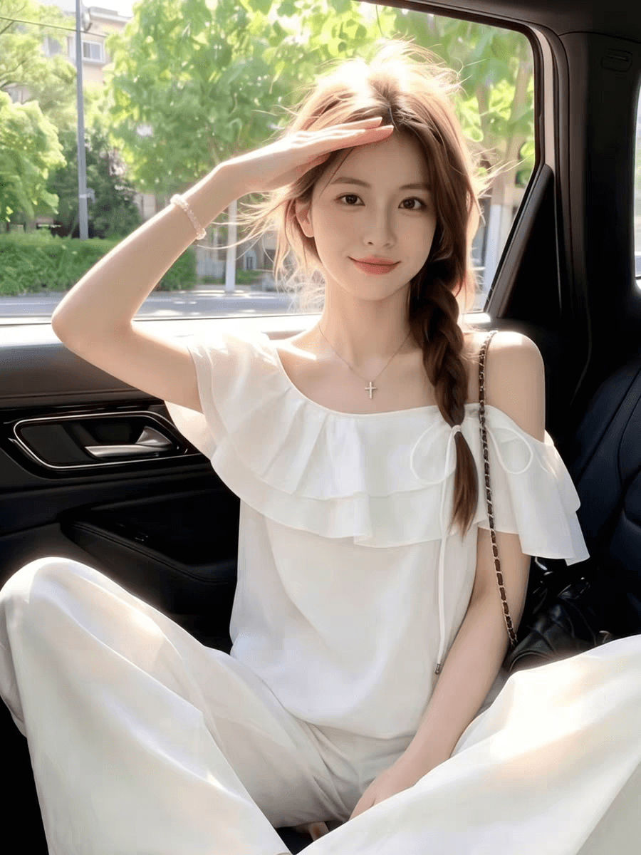 프랑스식 사소한 화이트 오프숄더 프릴 반팔 티셔츠 여성 여름 자이언트 잘 생긴 디자인 센스 아니요 명중 섹션 맨위 상세 이미지 4