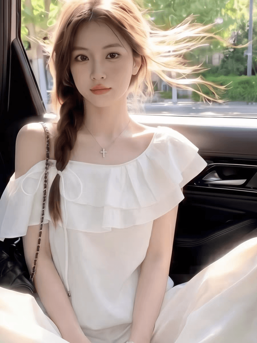 프랑스식 사소한 화이트 오프숄더 프릴 반팔 티셔츠 여성 여름 자이언트 잘 생긴 디자인 센스 아니요 명중 섹션 맨위 상세 이미지 5