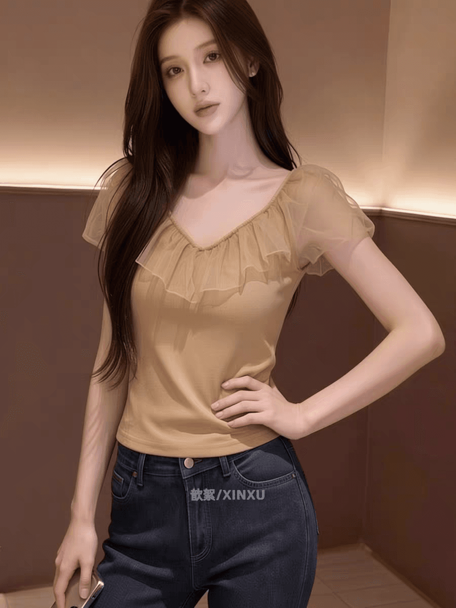 2026 여름 새로운 프랑스식 낭만주의 바람 프릴 칼라 거품 소매 맨위 여성 미니멀리즘 허리 수축 슬림해 보이는 연령 감소 작은 셔츠 상세 이미지 2