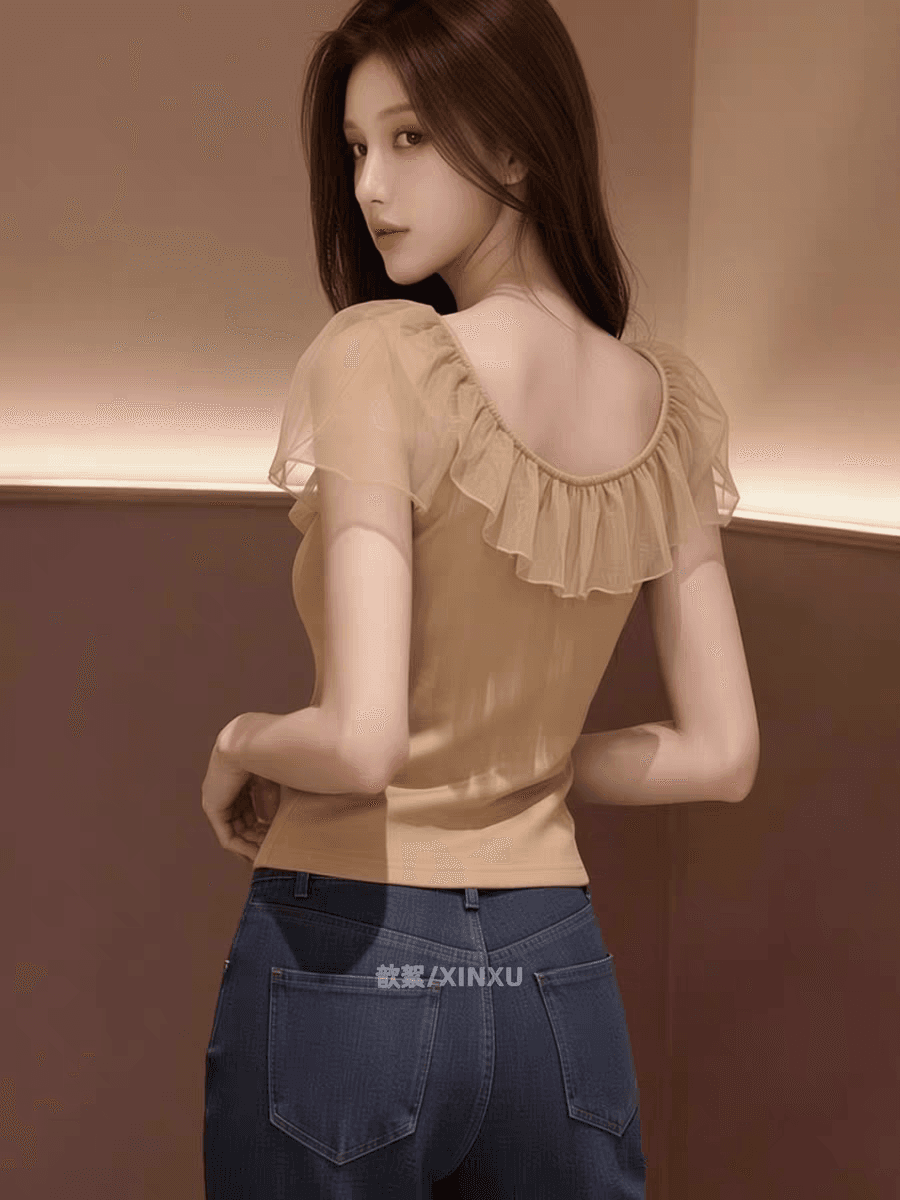 2026 여름 새로운 프랑스식 낭만주의 바람 프릴 칼라 거품 소매 맨위 여성 미니멀리즘 허리 수축 슬림해 보이는 연령 감소 작은 셔츠 상세 이미지 5