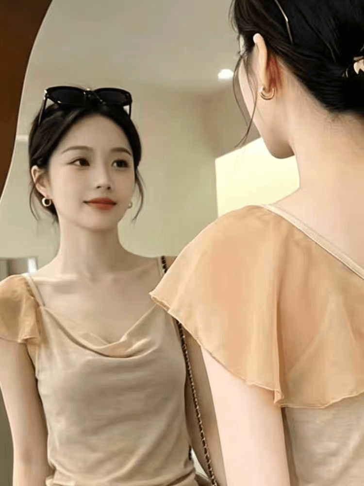 여름 프랑스식 섹시함 달콤한 핫걸 백리스 고유 한 Chic 반팔 티셔츠 여성 V넥 아름다운 다용도 디자인 센스 맨위 상세 이미지 5