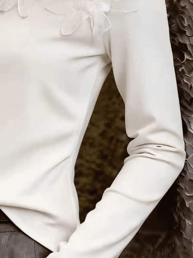 순수한 욕망 달콤한 핫걸 불규칙 망사 패치워크 비스듬한 칼라 오프숄더 맨위 디자인 센스 여름 몸매 가꾸기 긴팔 티셔츠 여성 이미지 4