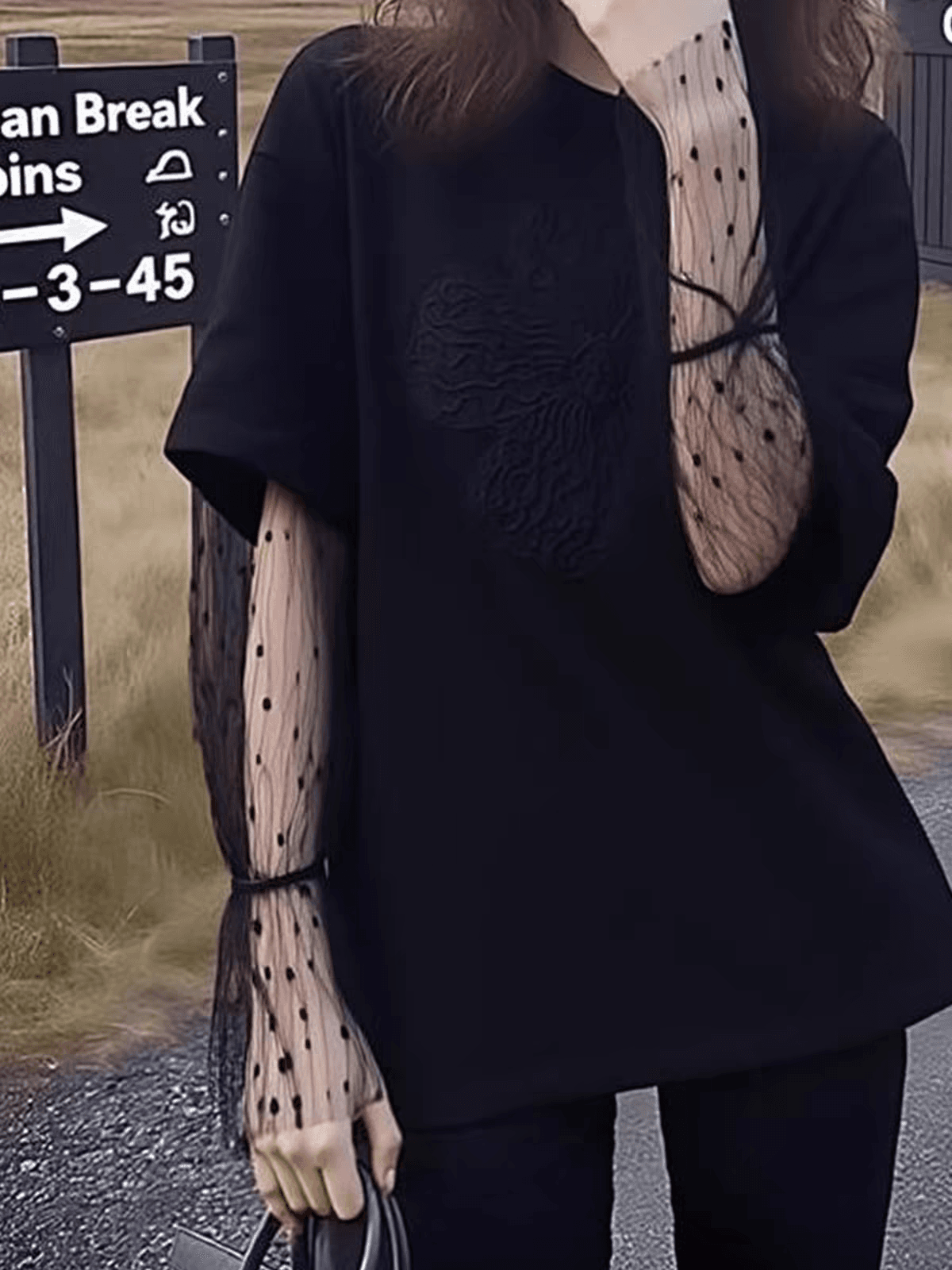 디자인 센스 레이스 조각 긴팔 티셔츠 가을 루즈핏 슬림해 보이는 느긋한 바람 작은 셔츠 Chic 세련된 외국 가스 맨위 상세 이미지 5