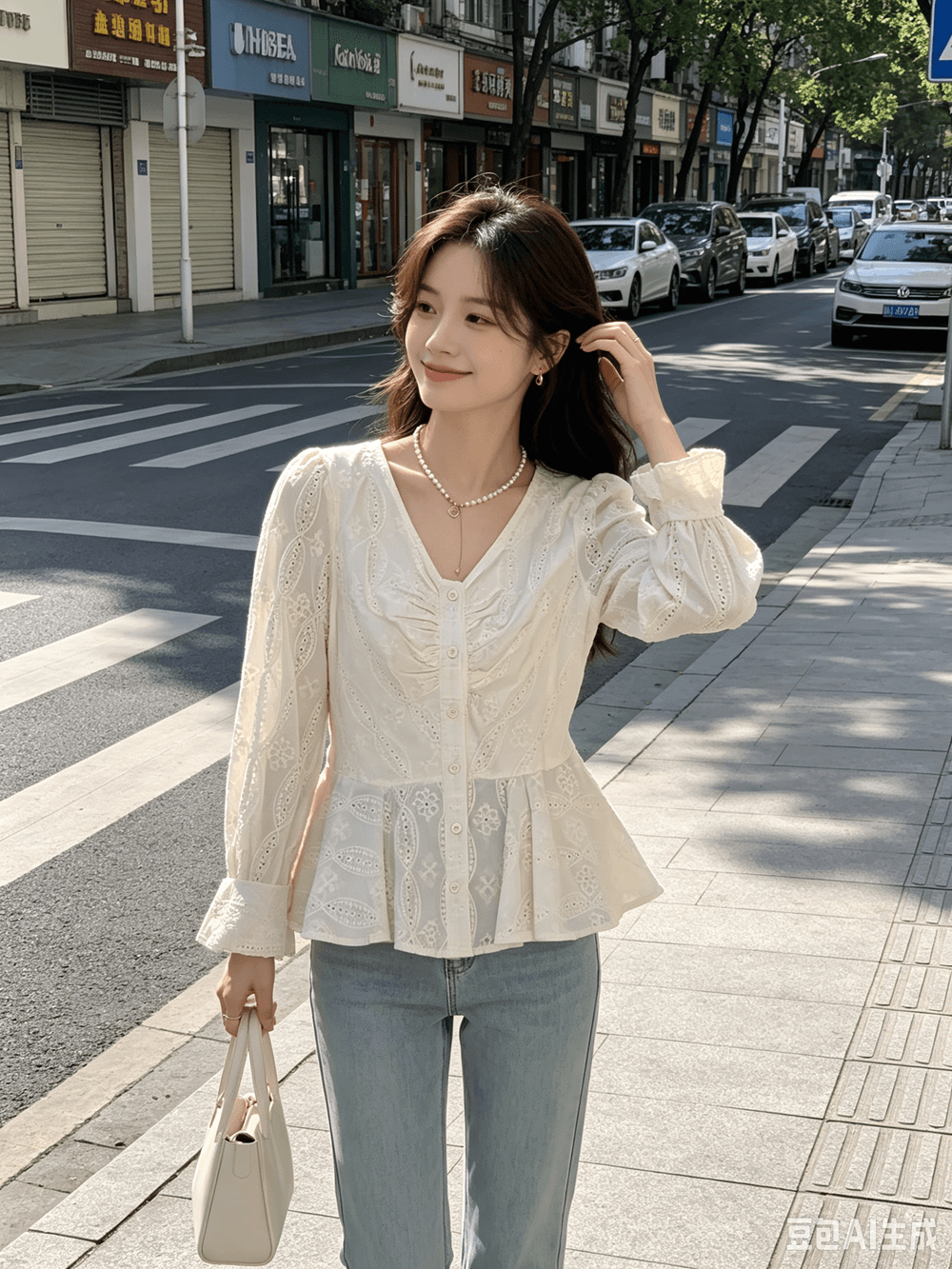 프랑스식 V넥 긴팔 여성 2026 가을 새로운 홀로우 아웃 디자인 센스 허리 수축 불규칙 셔츠 쇼트 스타일 맨위 이미지 2