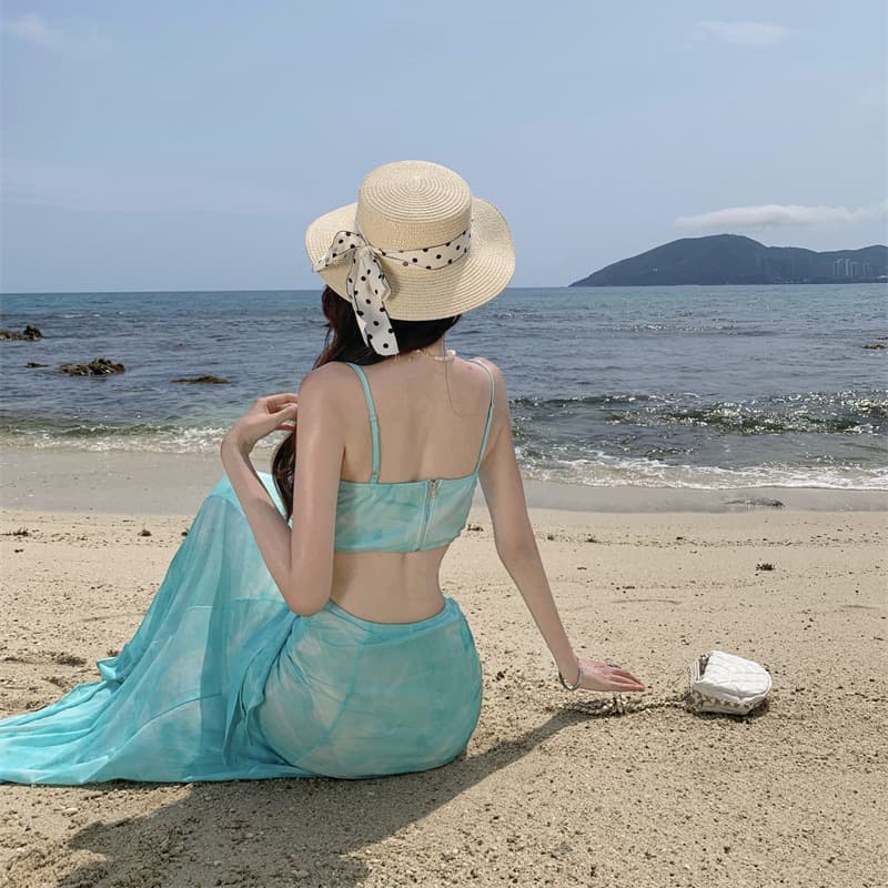 휴가 바람 프린트 슬립 여성 드레스 여름 새로운 섹시함 품격 해변가 해변 롱 스커트 이미지 3
