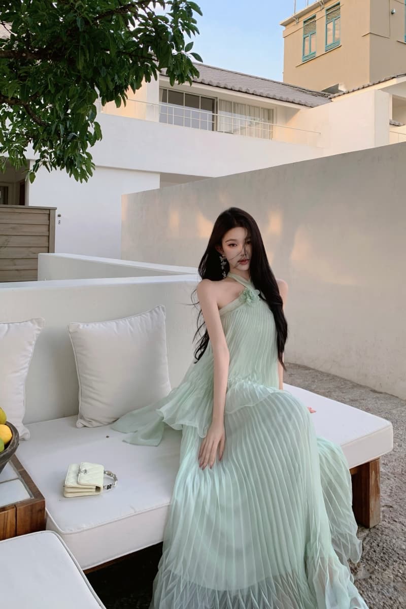 매몰 요정 프랑스식 낭만주의 백리스 행침 목 드레스 가져 가라. 요정 가스 숄 여름 해변가 휴가 상세 이미지 14